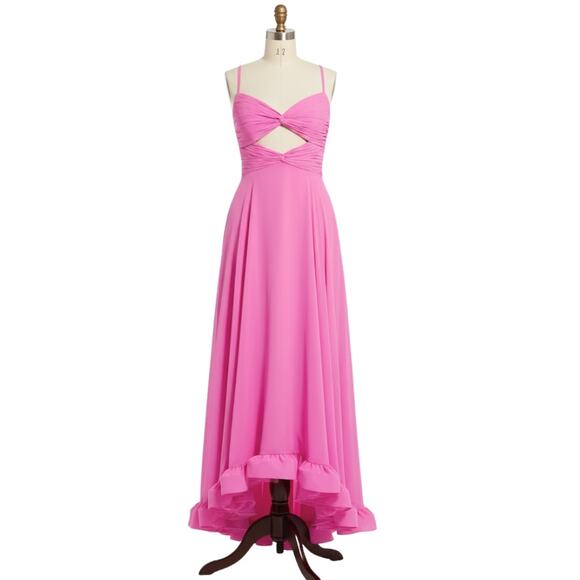 Mac Duggal Spaghetti Strap Chiffon Sweetheart High Low Gown 0 Pink Style 68705 - Picture 3 of 5